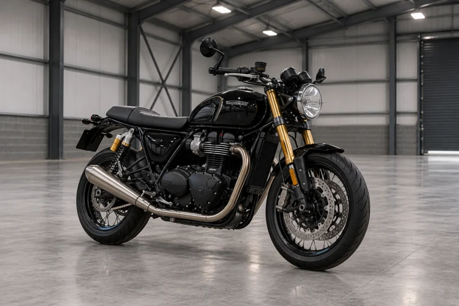 Motorcycle Storage Black motorcycle indoors